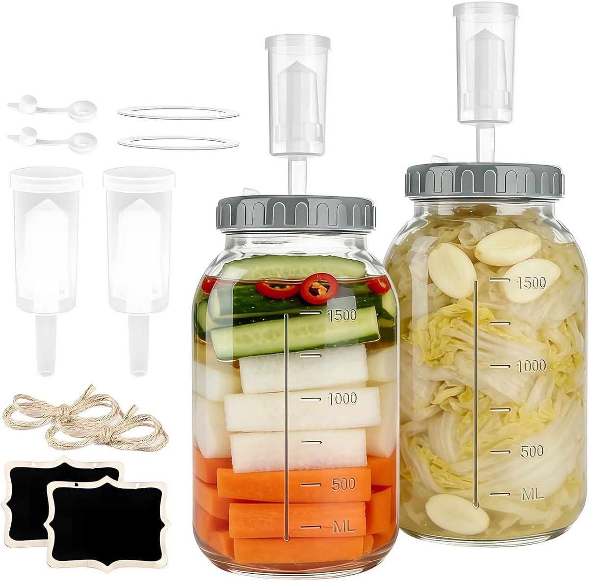 Dailygoods- Fermenteglas 2 stuks 2 liter - Fermentatieglas met ventiel - Fermentatie set v