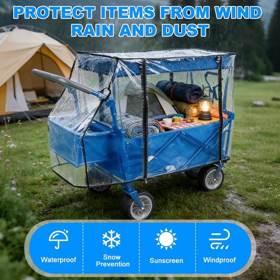 Dailygoods- Regenbescherming Waterdicht - Bolderkar/Handwagen - Opvouwbaar - PVC - 115 x 92 x 75 cm - Bescherming tegen Wind/Sneeuw - Bolderkarhoes van Dailygoods — afbeelding 2