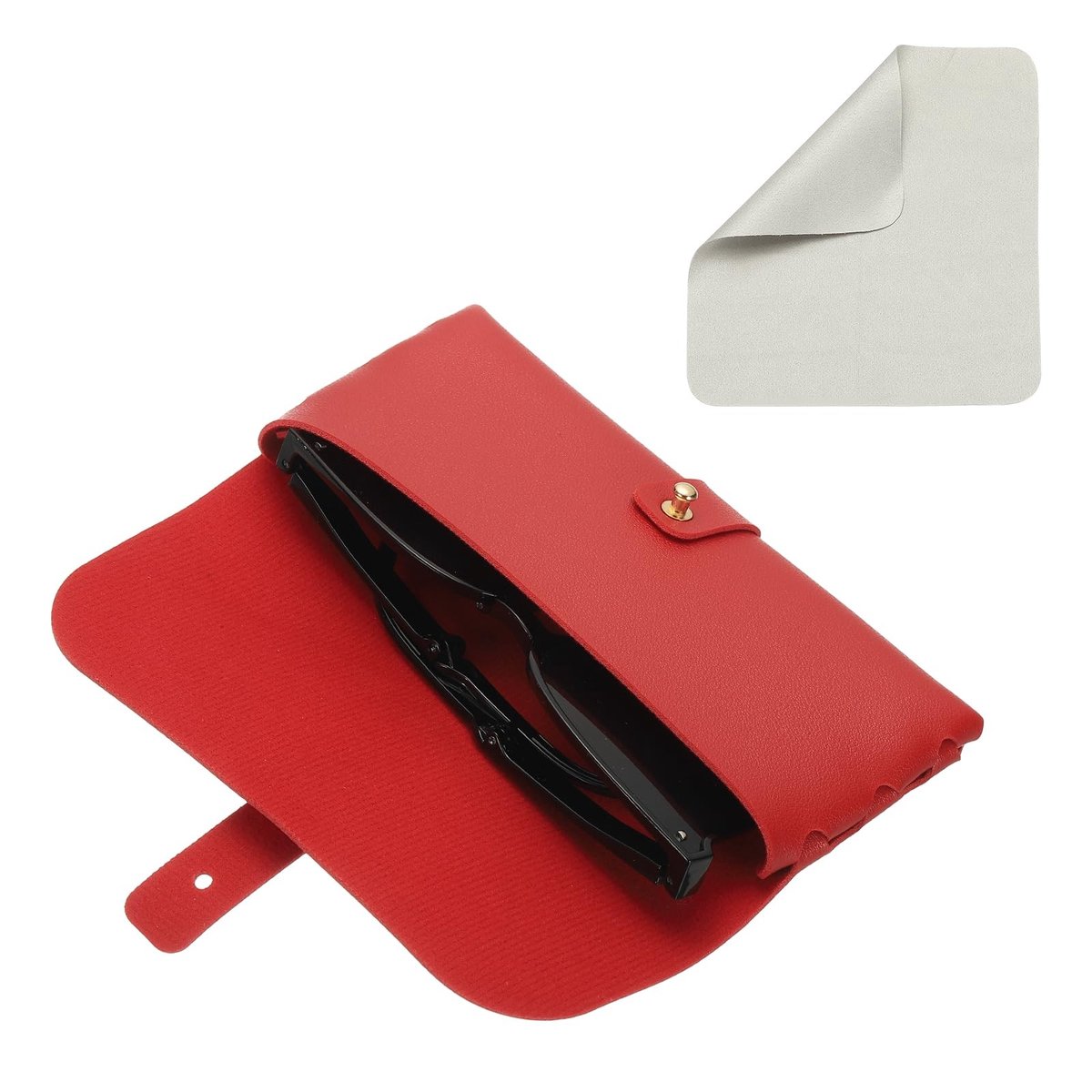Dailygoods - QUARKZMAN Leren brillenkoker 16,8 x 2,8 x 7,6 cm, draagbare brillenkoker met riem en reinigingsdoek, voor heren en dames, rood