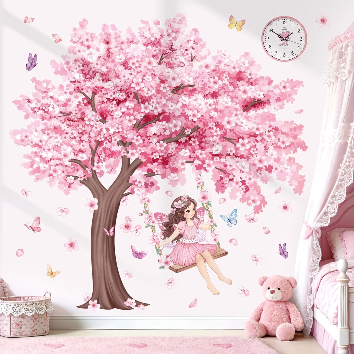 Dailygoods- Muursticker Kersenbloesem Groot - Wanddecoratie Kinderkamer - Wanddecoratie Slaapkamer - Wanddecoratie Woonkamer - Bloemen - Afneembaar en Veilig