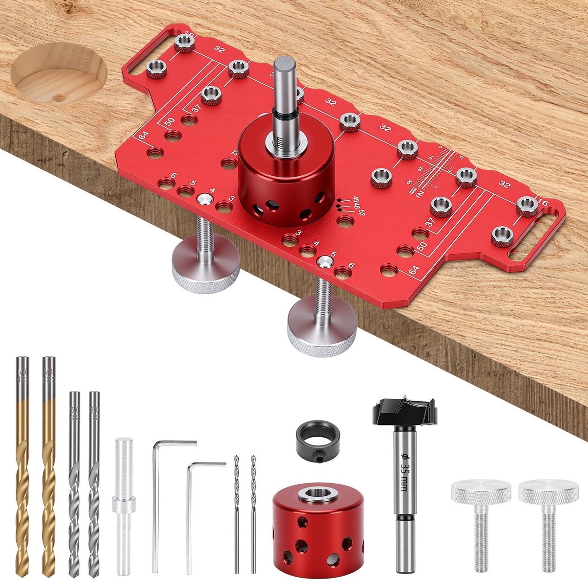 Dailygoods- Boormal 2 in 1 - Scharnier Punch Positioner - Geleidebussen 5 mm/6,25 mm - 33 Boor - Precisie Hulpstuk - Voor Houtbewerking - Boorjablonen