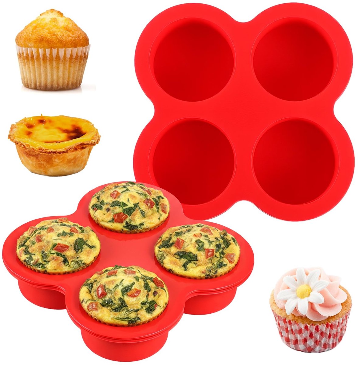 Dailygoods- Eierbijtvormpjes Set van 2 - Siliconen Muffinpan - Antiaanbaklaag - Voedselveilig - Voor Oven/Heteluchtfriteuse - 13,8 x 13,8 x 2,9 cm - Muffinvormen