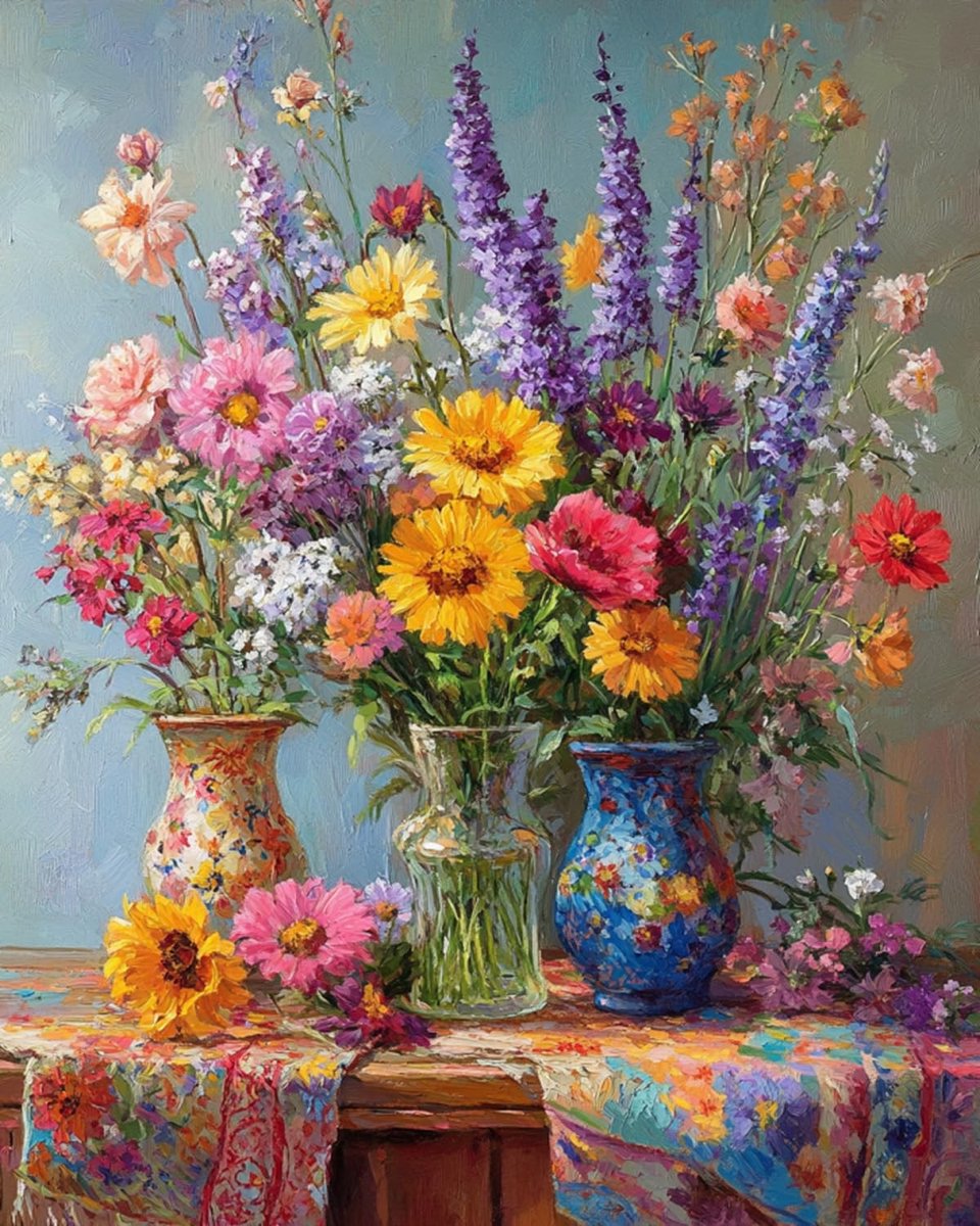 Dailygoods- Schilderen op Nummer Volwassenen - Bloemen - Verf op Nummers - Canvas Kit - 40 x 50 cm - Inclusief 3 Penselen - Verfset