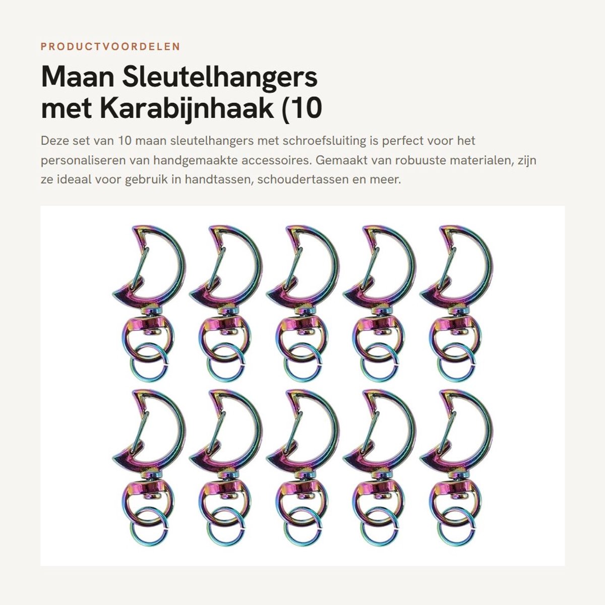 Dailygoods- Sleutelhanger Maanvormig - 10 Stuks - Karabijnhaak - Zinklegering - Lichtgewicht - Roestbestendig - 360° Draaibaar - Sleutelring