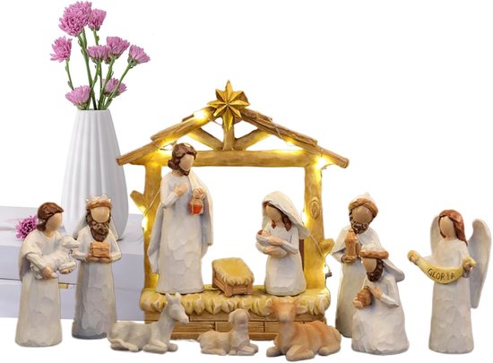 Kerststal set - Kerstdecoratie figuur - Feestelijke sfeer - Gedetailleerd handwerk - 16.6H cm - Multicolor