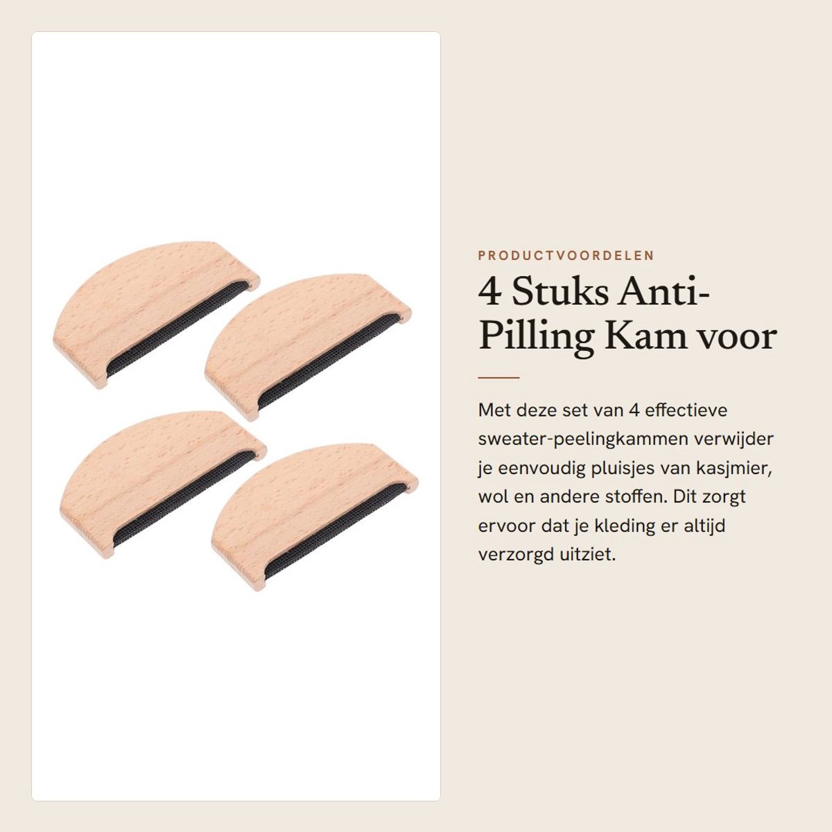 Dailygoods- Peelingkam 4 Stuks - Pluisverwijderaar voor Kasjmier/Wol - Houten/Stalen Kam - Compact/Lichtgewicht - Effectieve Kledingverzorging - Pluiskam