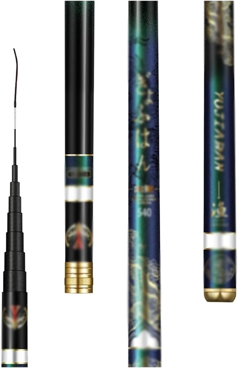 Vishengel Telescopisch - Hand Hengel - Vissen Op Kust - Lichtgewicht Koolstofvezel - 7.2 Meter - Zwart