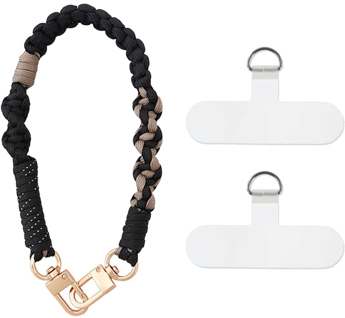 Dailygoods - Telefoon polsbandje Anti-diefstal telefooncharm polsbandje voor mobiele telefoon, camera, zwarte telefoon polsband met 2 witte clips