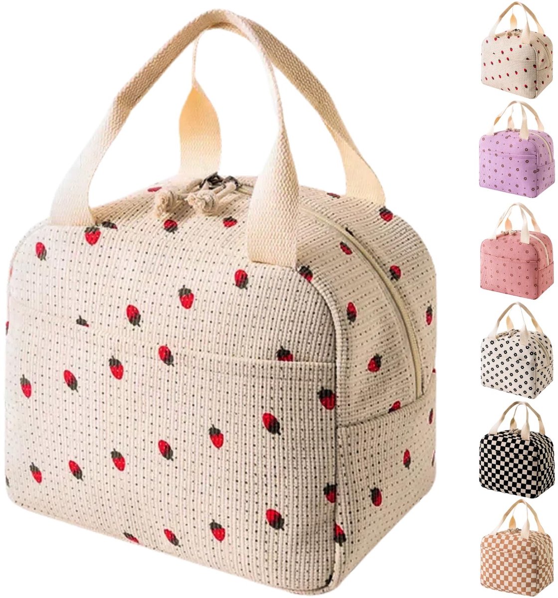 Dailygoods- Lunchtas Grote Geïsoleerde - Herbruikbare Draagtas - Lichtgewicht Voor Werk - 9L Capaciteit - Aardbei/beige - Thermische Retentie - Lunchbox
