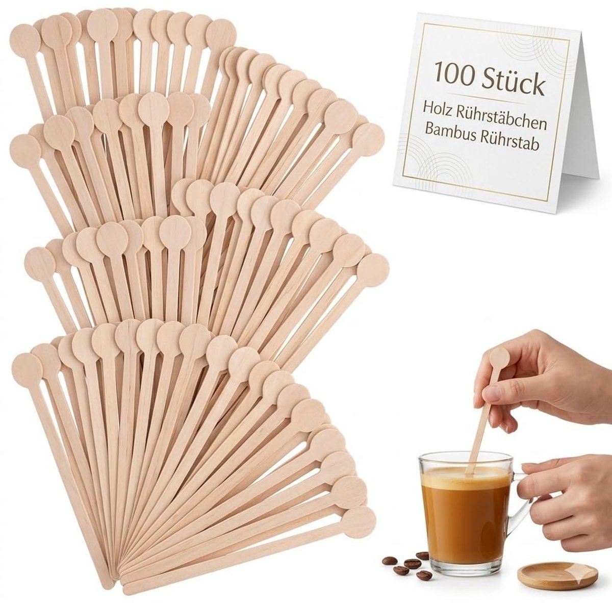 Dailygoods- Koffieroerders 100 stuks - Houten Roerstaafjes - Afgeronde Uiteinden - Praktische Mixers - Ideaal voor Koffie/Thee/Cocktails - Lichtgewicht en Robuust