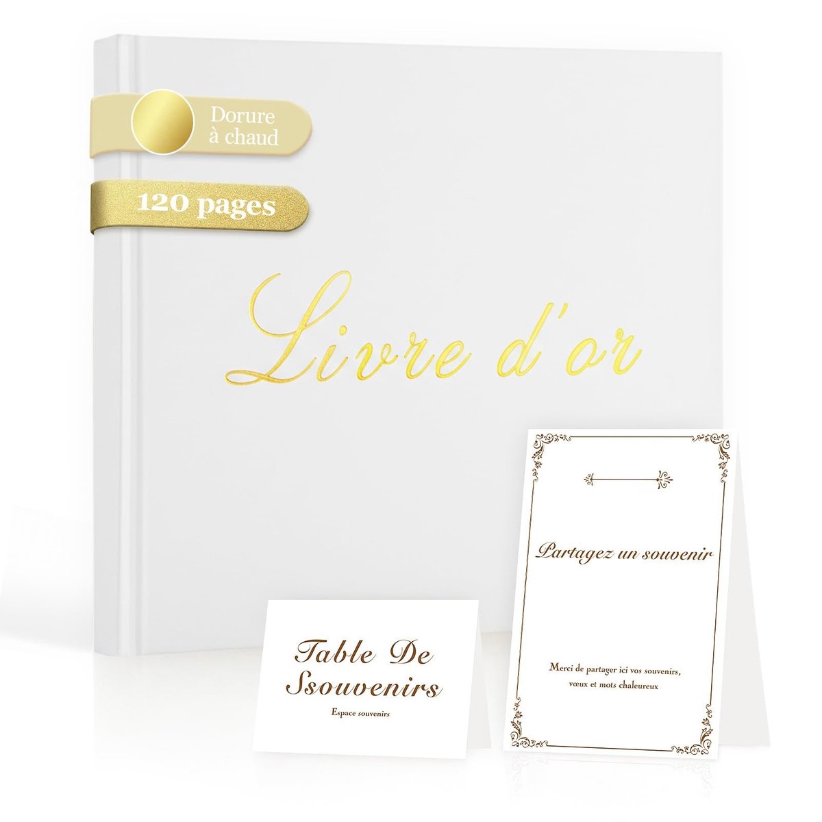 Dailygoods- Gastenboek Minimalistisch - 20x20 cm - Goudkleurige Hardcover - Dik Papier - Anti-overdracht - Ezel en Kaarten Inbegrepen - Register