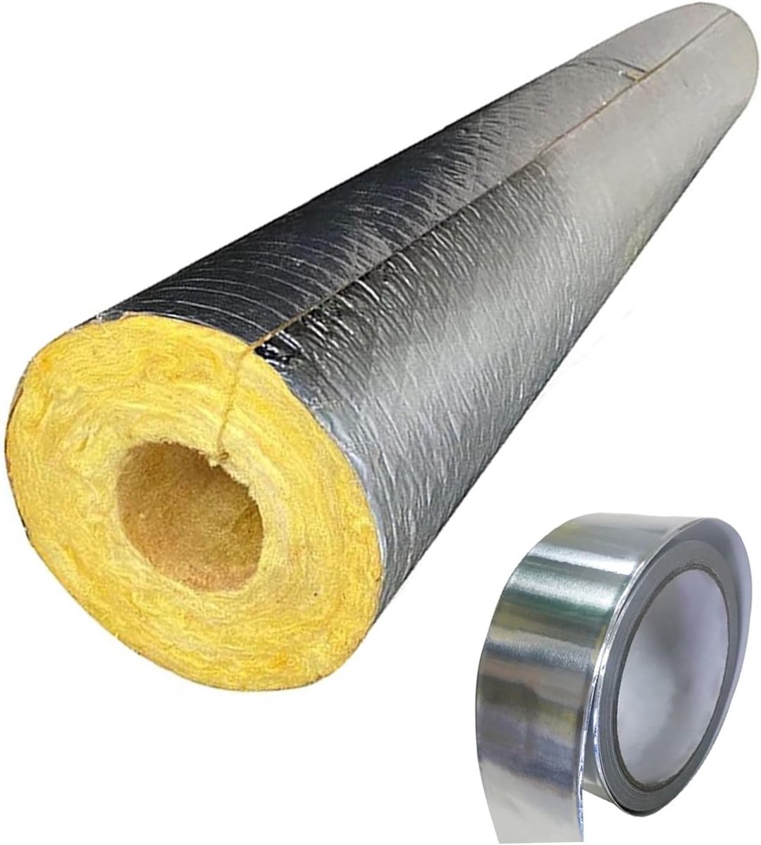 Isolatiebuis Glaswol - Isolatiemateriaal Pijp - Warmte Isolatie - Vochtbestendig Ontwerp - 1 Meter Lengte - Geel Zilver