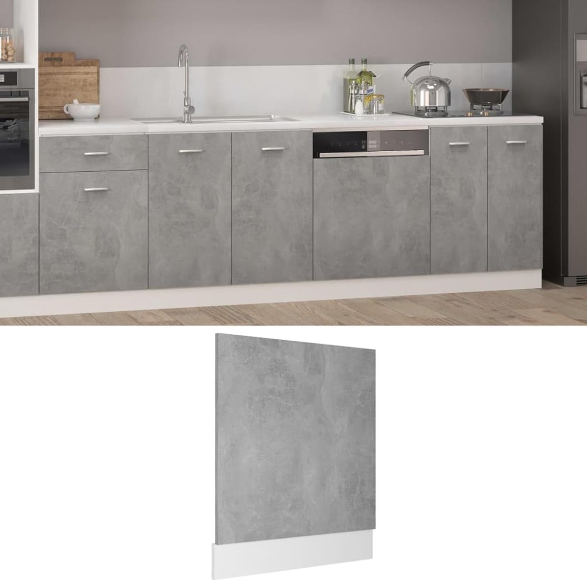 Vaatwasserpaneel Frontpaneel Keuken Integratie Eenvoudige Reiniging 59 x 3 x 67 cm Betongrijs