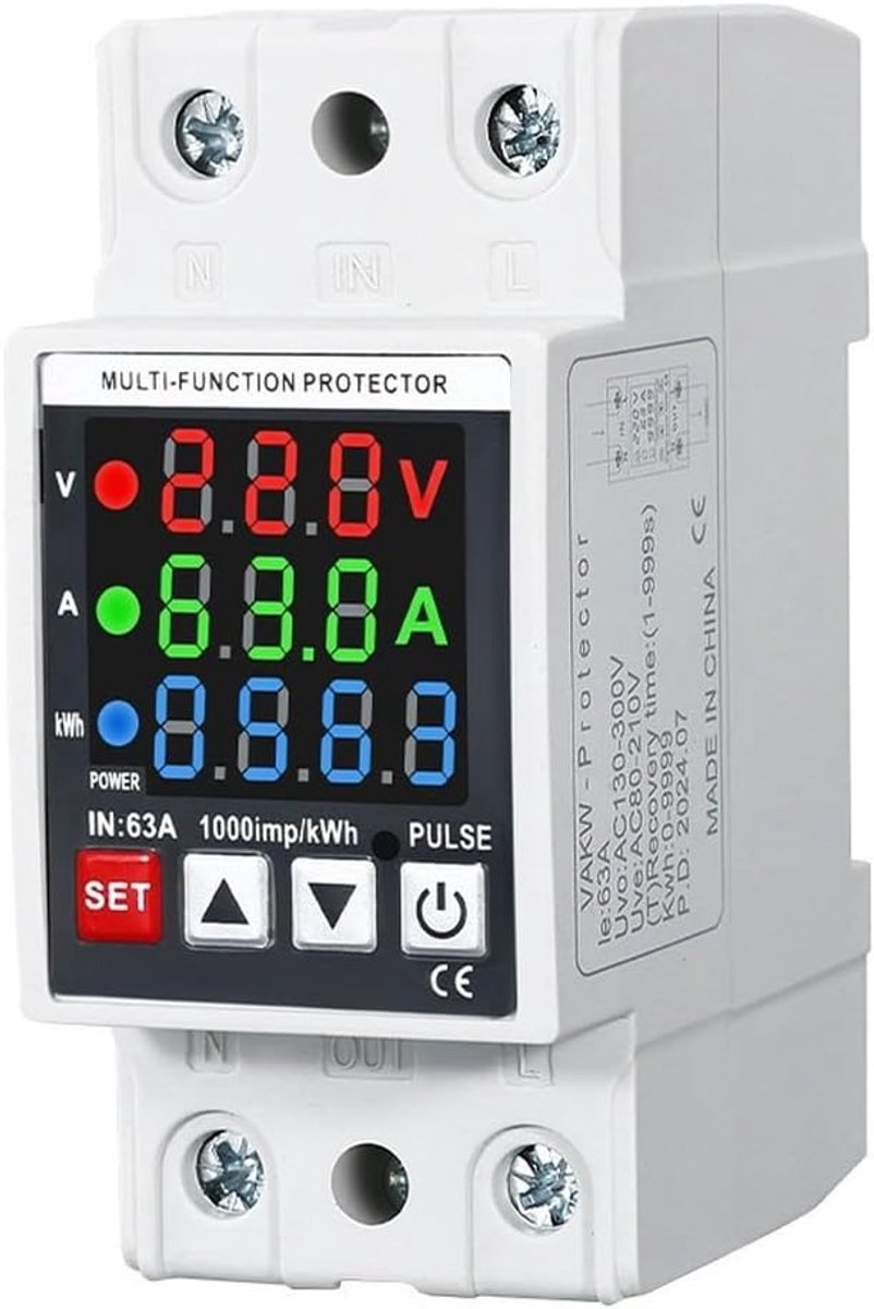 Energiemeter Woon Gebruik - Stroommeter Verbruik - Energie Monitoren - Over en Onder Spanning