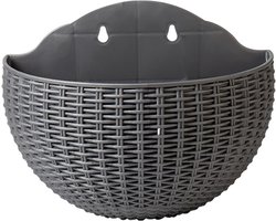 Wandplantenbak - Decoratieve pot - Planten presenteren - Imitatie rotan design - 26 x 20.5 cm - Grijs
