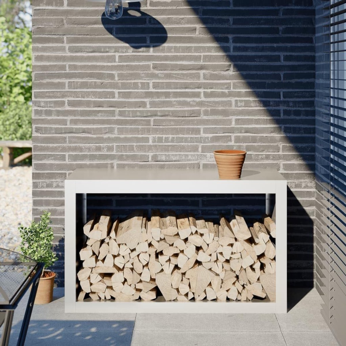 Brandhoutrek - Houtopslag - Buitenhaard - Grote capaciteit - 100 x 40 x 60 cm - Wit