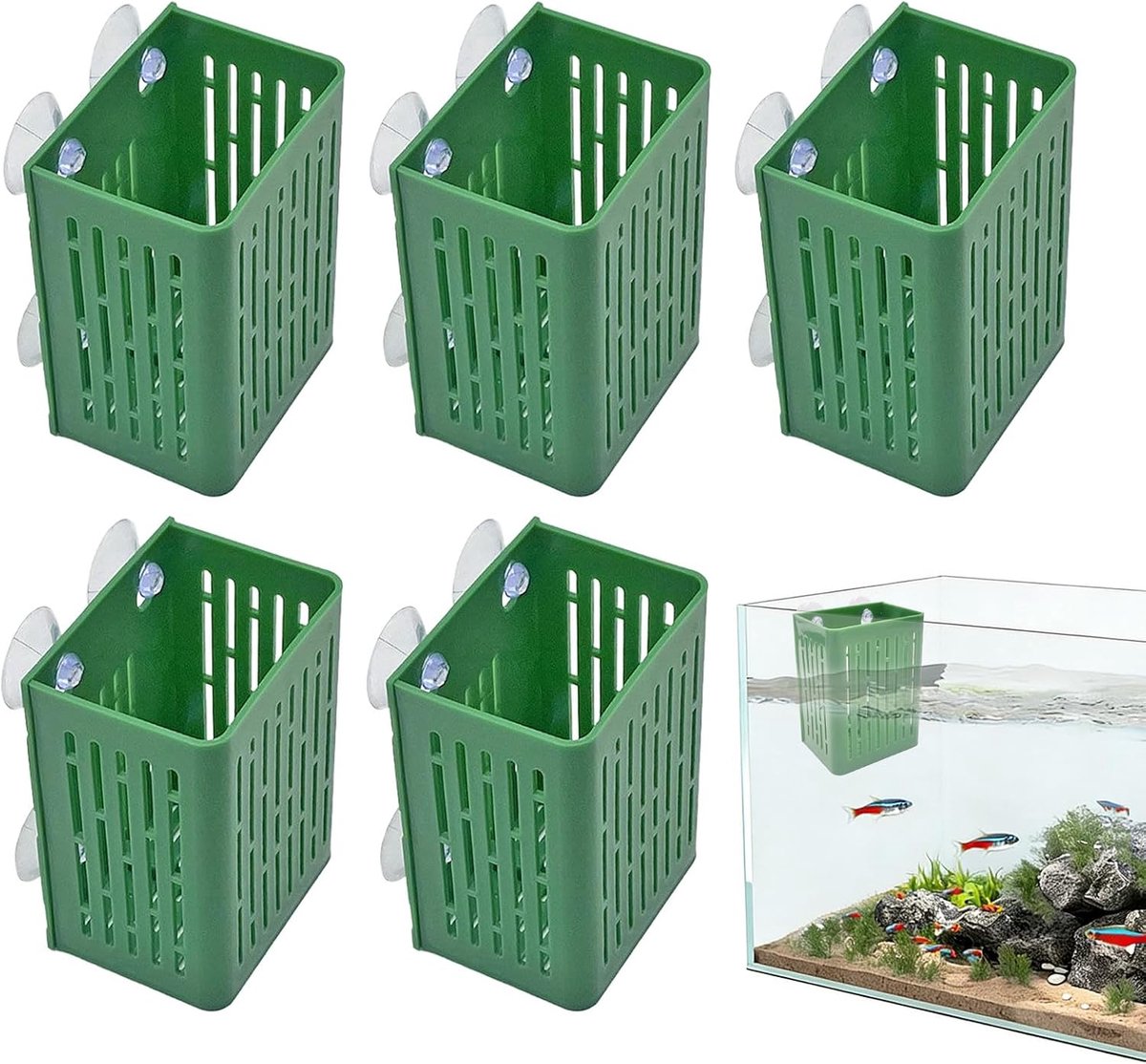 Aquarium Plantenbakken - Hydrocultuur Containers - Waterplanten Kweken - Onderhoudsarme Verzorging - Set van 5 - Groen