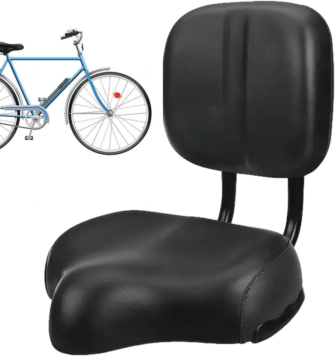 Extra Groot Fietszadel - Comfortzadel Rugleuning - Comfortabel Fietsen - Verstelbare Ondersteuning - 39.5 cm - Zwart