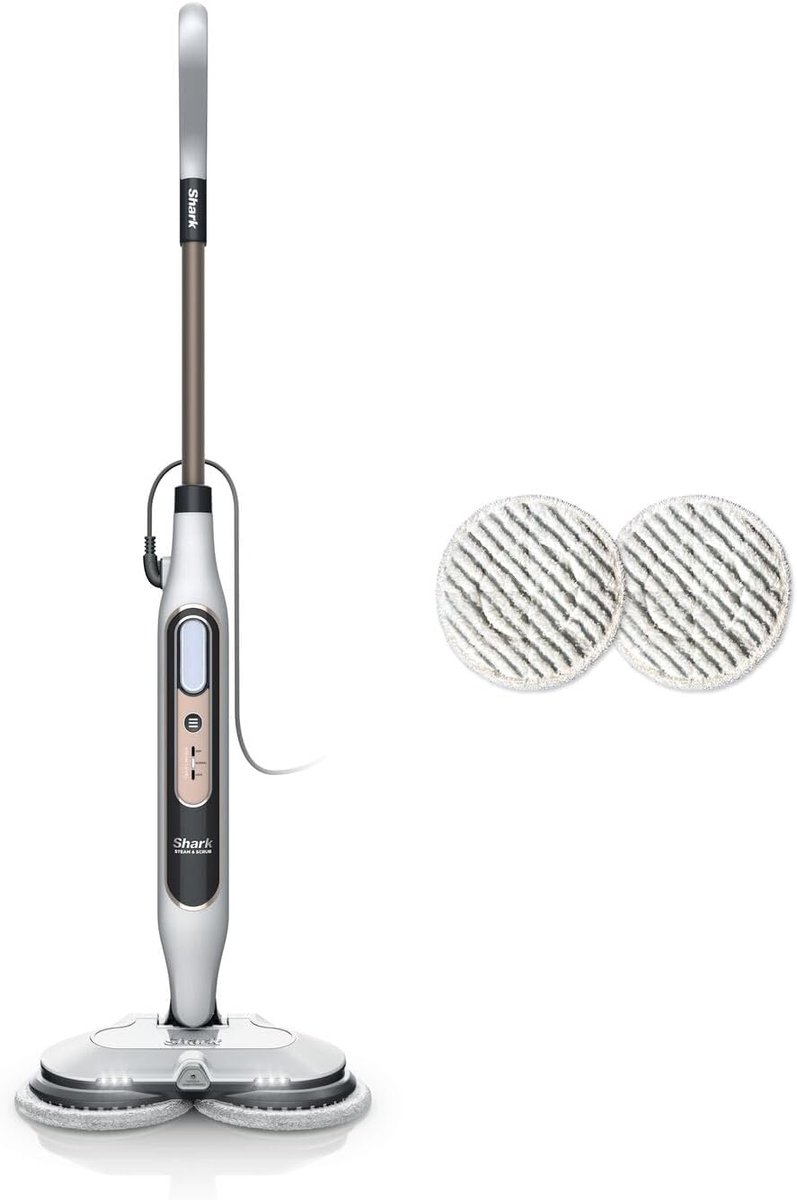 Stoom Reiniger - Vloerreiniger - Hardnekkige Vlekken Verwijderen - Twee Roterende Pads - 8m Snoer - Wit Grijs