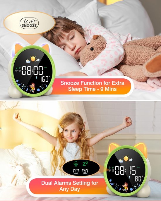 Kinderwekker Slaaptrainer - Nachtlamp Wekker - Gewoontes Ontwikkelen - Kleur en Symbool Indicatie - 14 cm Hoog - Roze — afbeelding 4