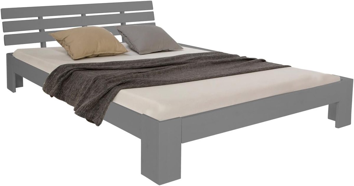 Houten Bedframe - Massief Hout - Slaapkamer Inrichting - Met Lattenbodem - 120x200 cm - Grijs