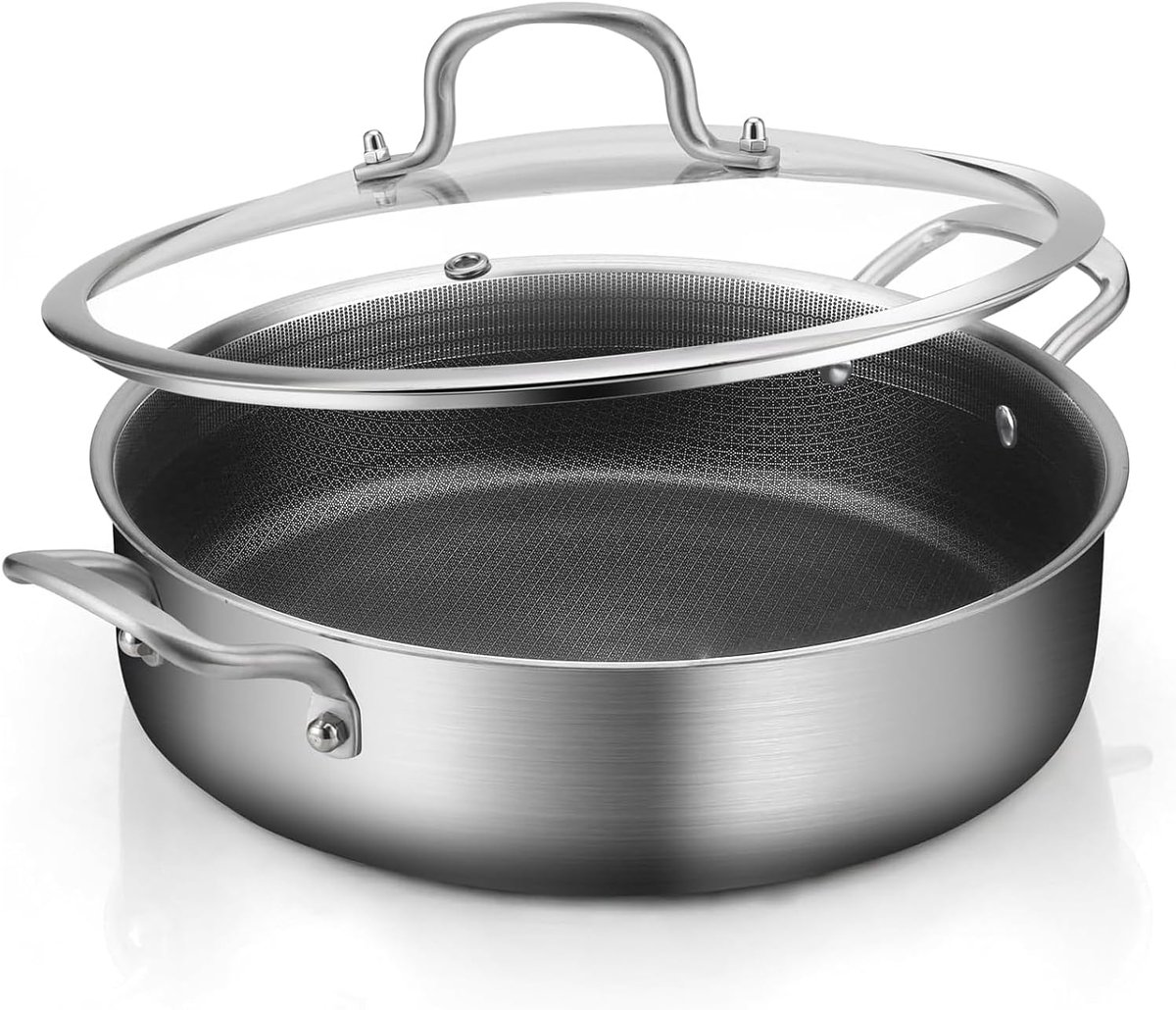 Steel Koekenpan - Grote Braadpan - Koken en Bakken - Tri-Ply Constructie - 7 Liter Inhoud - Zilverkleurig