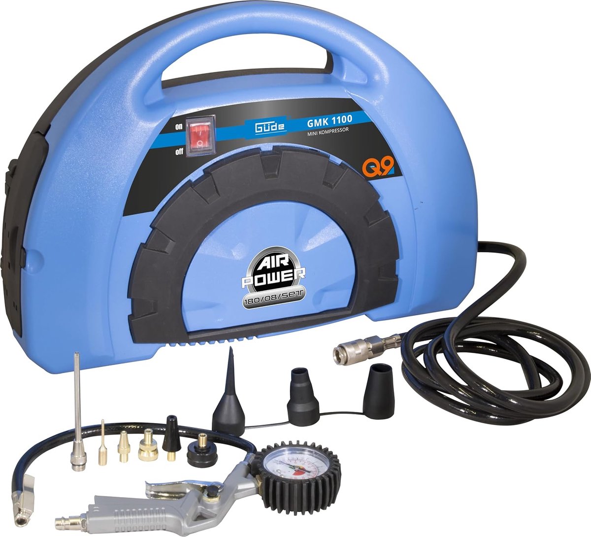 Compacte Compressor Set - Olievrije Perslucht - Banden Oppompen - Compleet Met Accessoires - 8 Bar - Blauw