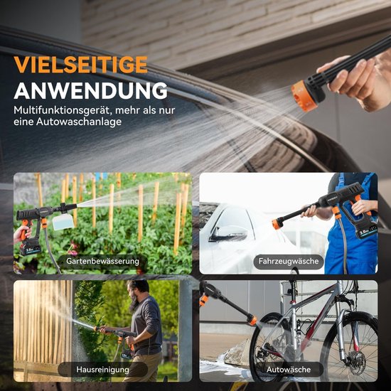 Accu hogedrukreiniger - Draagbare reiniger - Buiten schoonmaken - 6-in-1 mondstuk - 5 meter slang - Zwart — afbeelding 4