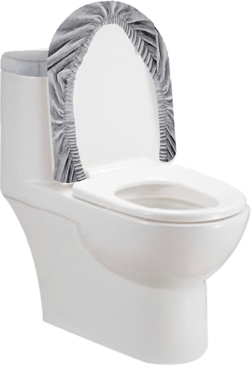Toilet Deksel Set - Toilet Hoes - Badkamer Decoratie - Zachte Velvet Stof - Verstelbaar - Grijs