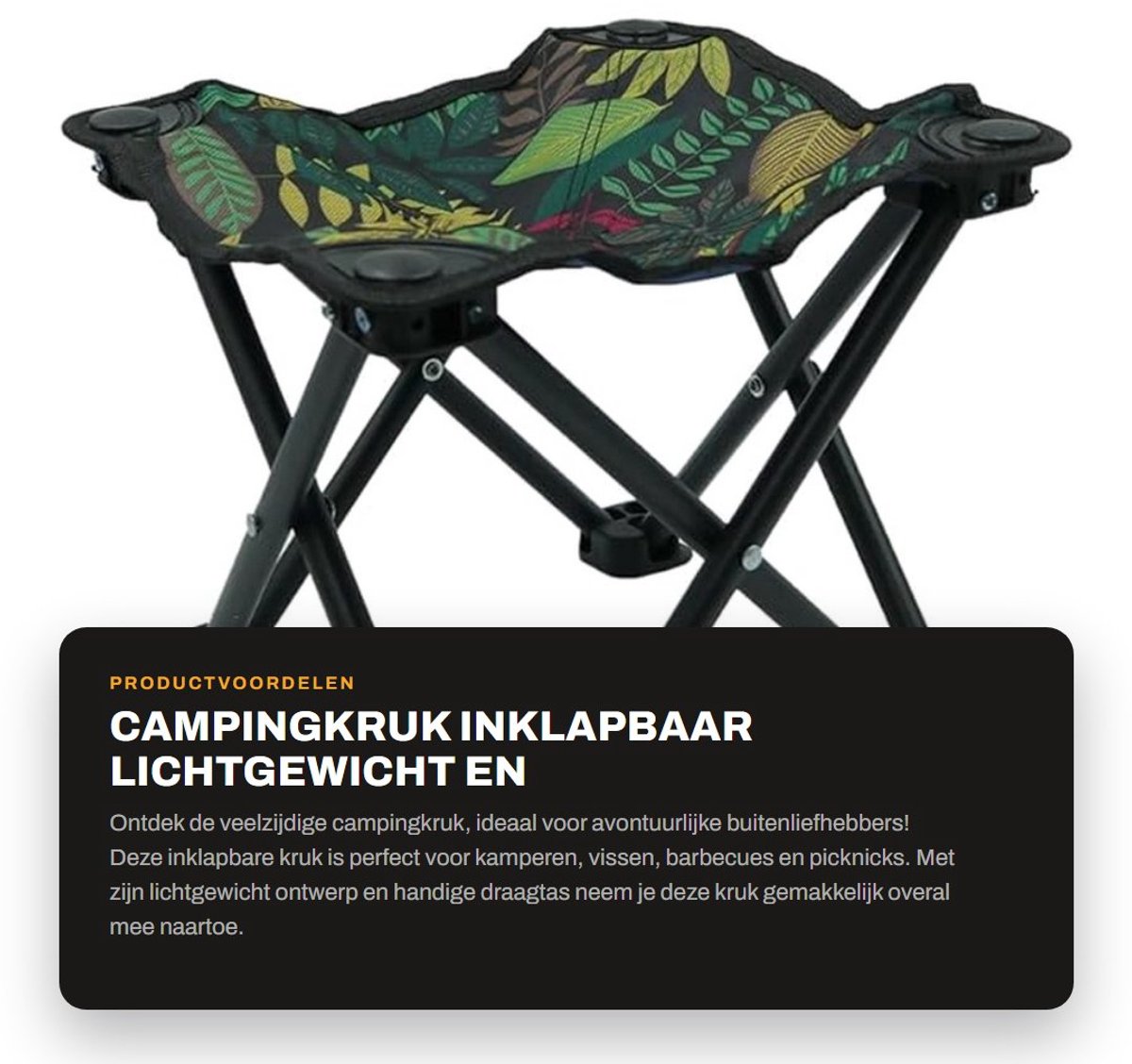 Dailygoods- Campingkruk Inklapbaar - Draagbaar - Lichtgewicht - Met Opbergtas - Voor Kamperen/Vissen/Tuin - Ergonomisch Design - Klapkruk