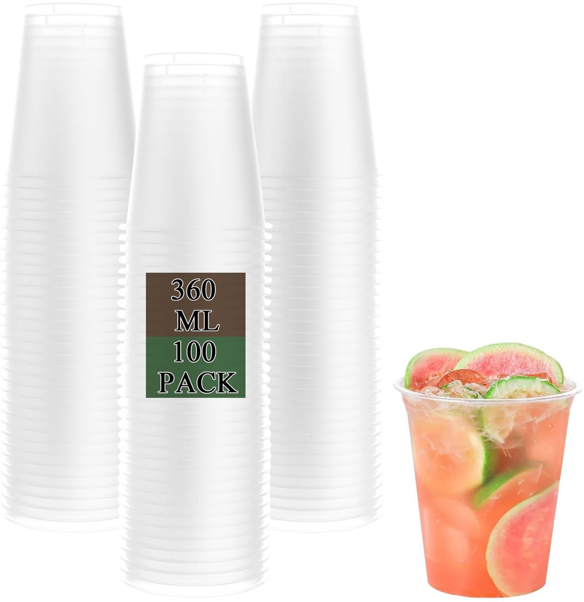 Dailygoods- Plastic Bekers 100 Stuks - Transparante Herbruikbare Bekers 0,36 l - Stevige Harde Plastic Bekers - Onbreekbare Cocktailglazen - Feestbekers voor Verjaardagen - Milieuvriendelijk Alternatief