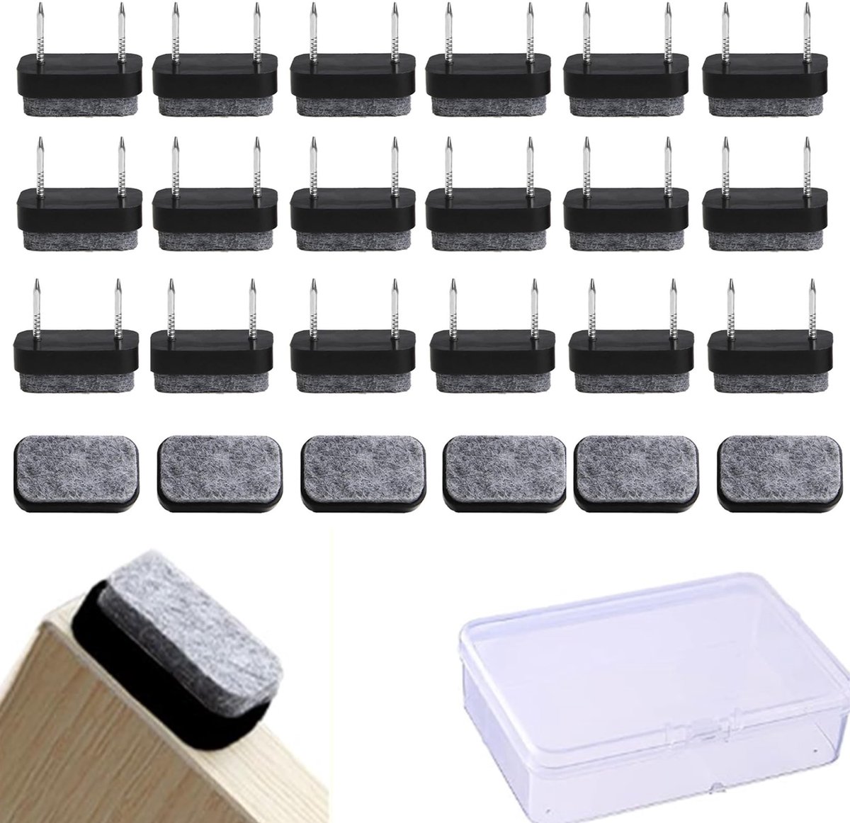 Dailygoods- Viltglijders 24 stuks - Zelfklevend - Antislip - Meubelglijders - Stoelglijders - Verbeterde pasvorm - Opbergdoos