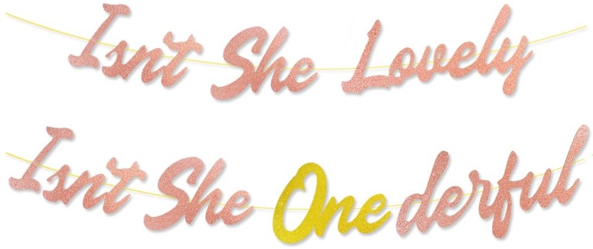 Dailygoods- Verjaardagsdecoraties - 'Isn't She Onederful' Banner - Baby Shower - 1e Verjaardag - Feestbenodigdheden - Hoogwaardige Papieren Kaarten - Herbruikbaar - Feestdecoratie
