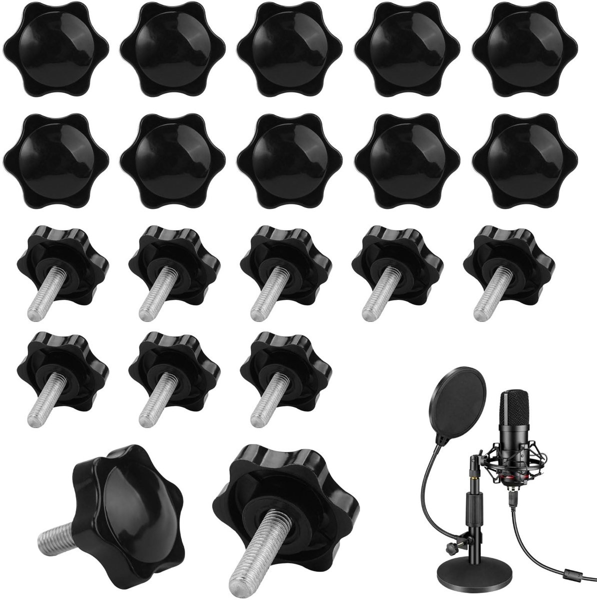 BRENZOOS- Spanknoppen 20 Stuks - Sterknopschroeven - Stergreepschroef - Gekartelde Kopschroef - Koolstofstaal - Geen Gereedschap Nodig - Vleugelmoeren