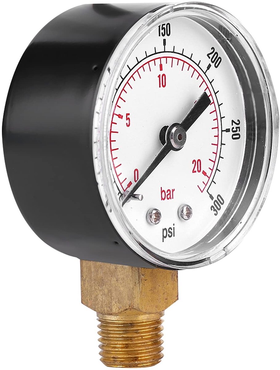 Dailygoods- Manometer 50 mm - Drukmeter 0-300 psi - Manometer Waterdruk - Manometer Compressor - Messing Buiten-gewinde - Voor Brandstof/Lucht/Olie/Gas/Water