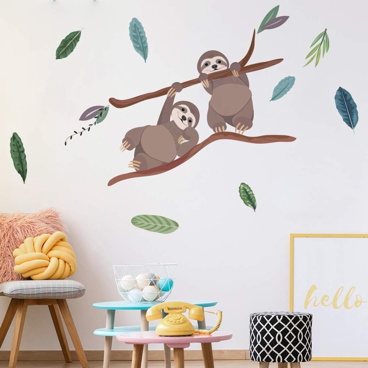 Dailygoods- Muursticker Leuke Luiaards - Verwijderbare Aquarel Muurstickers - Decoratie Kinderkamer - Muurschilderingen Thuis - Eenvoudig aan te brengen - Geschikt voor gladde oppervlakken - Muurschildering
