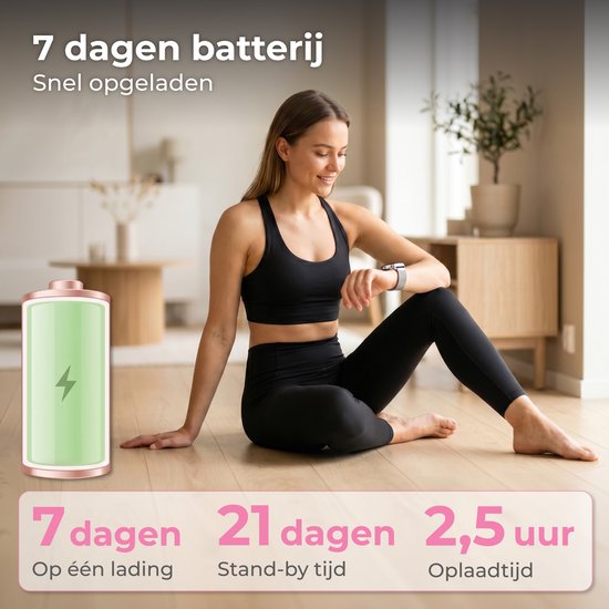 Nuvance Smartwatch Dames - Smartwatch Heren - Stappenteller Horloge Dames - Hartslagmeter - Sporthorloge - Geschikt voor iOS/Android - Incl. 5 Bandjes - Zilver