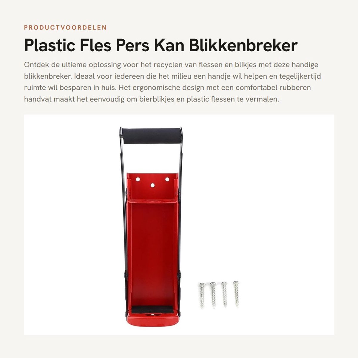 Dailygoods- Blikjescrusher Ergonomisch Handvat - Stalen Beugel - Duurzaam - Geschikt voor 500ml - Eenvoudig in Gebruik - Ontworpen voor Recycling - Blikjesbreker