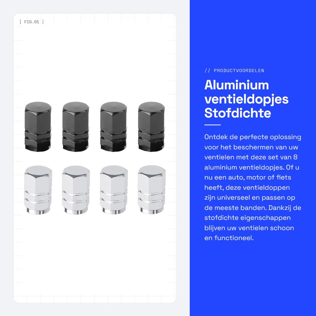 Dailygoods- Ventieldopjes 8 Stuks - Aluminium - Universele Ventieldoppen - Stofdichte Doppen - Geschikt voor Auto's/Fietsen/Motoren - Rubber Pakking - Bandendoppen