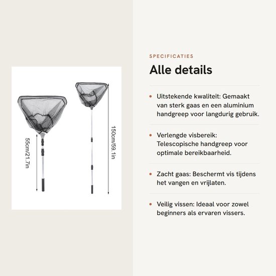 Dailygoods- Schepnet Opvouwbaar 1,5 M - Aluminiumlegering - Driehoekig Visnet - Telescopisch - Lichtgewicht - Voor zoet/zout water van Dailygoods — afbeelding 5