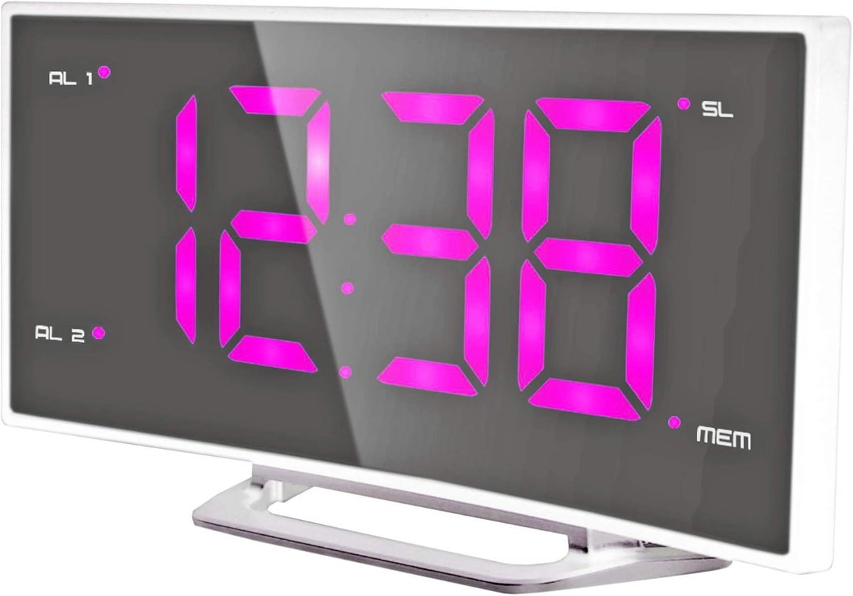 Wekker Radio - Digitale Klok - Wakker Worden - Roze LED Display - 17 cm Breed - Roze