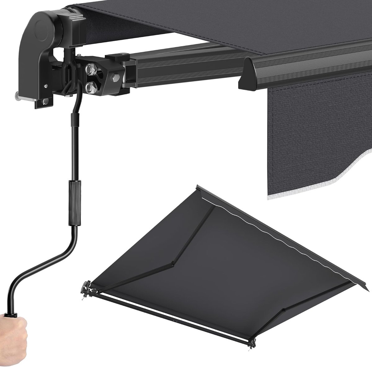 SONGMICS Luifel met scharnierarm, zonnescherm met handslinger, balkonzonwering, UPF 50+, aluminiumlegering, verstelbaar, 300 x 250 cm, grijs
