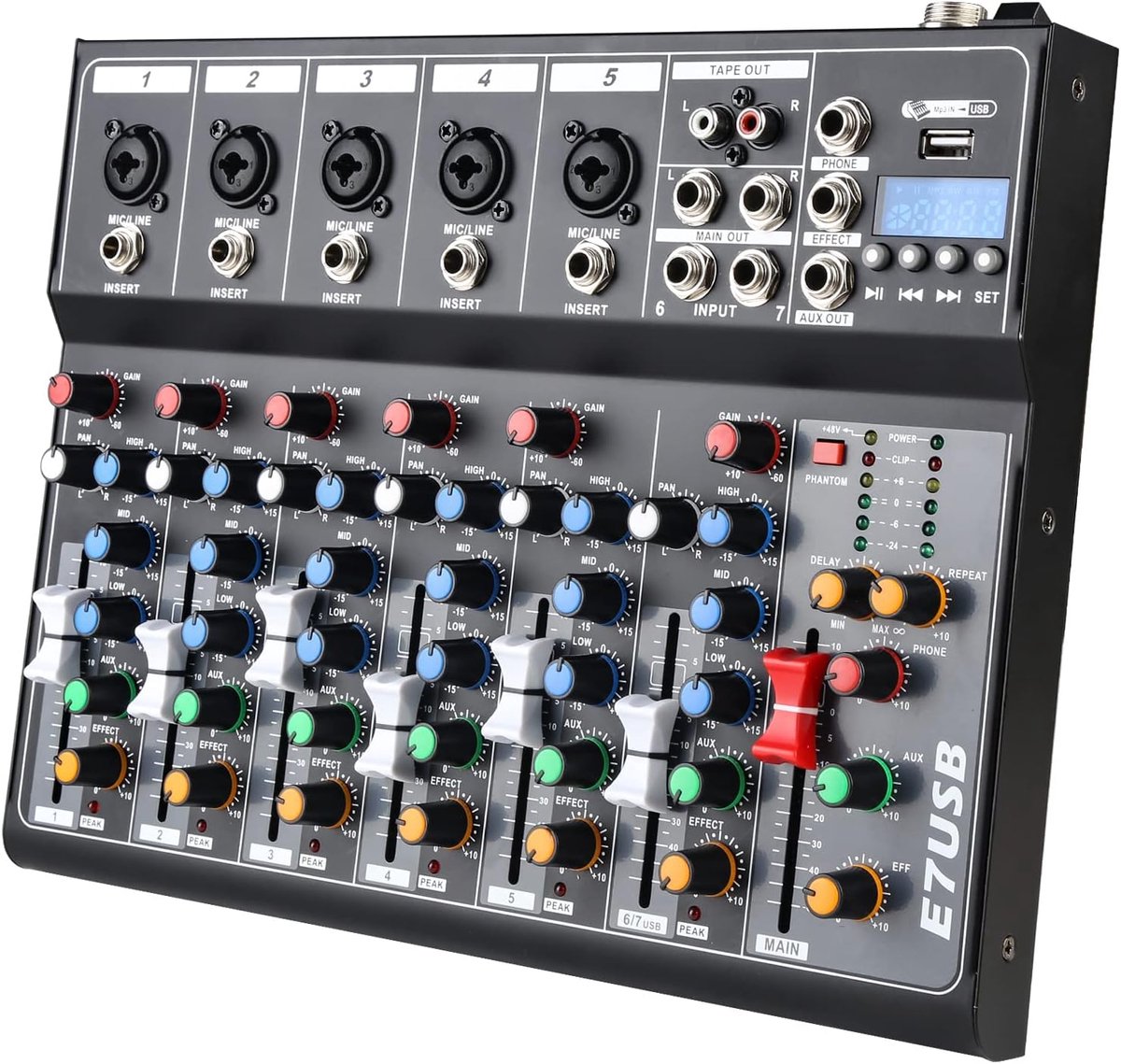 Audio Mixer - Geluidsmixer Studio - Muziek Produceren - 7 Kanaals Bluetooth - 31x24x3.5 cm - Zwart