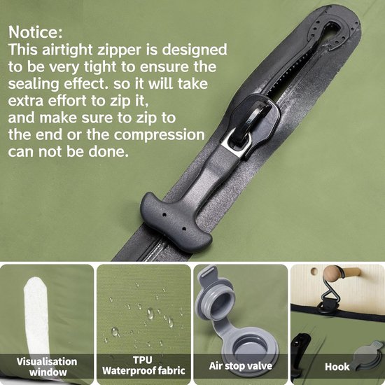 Vacuüm Compressiezakken - Ruimtebesparende Zakken - Reizen Opslag - IP67 Waterdichte Rits - 2 Stuks - Groen — afbeelding 3