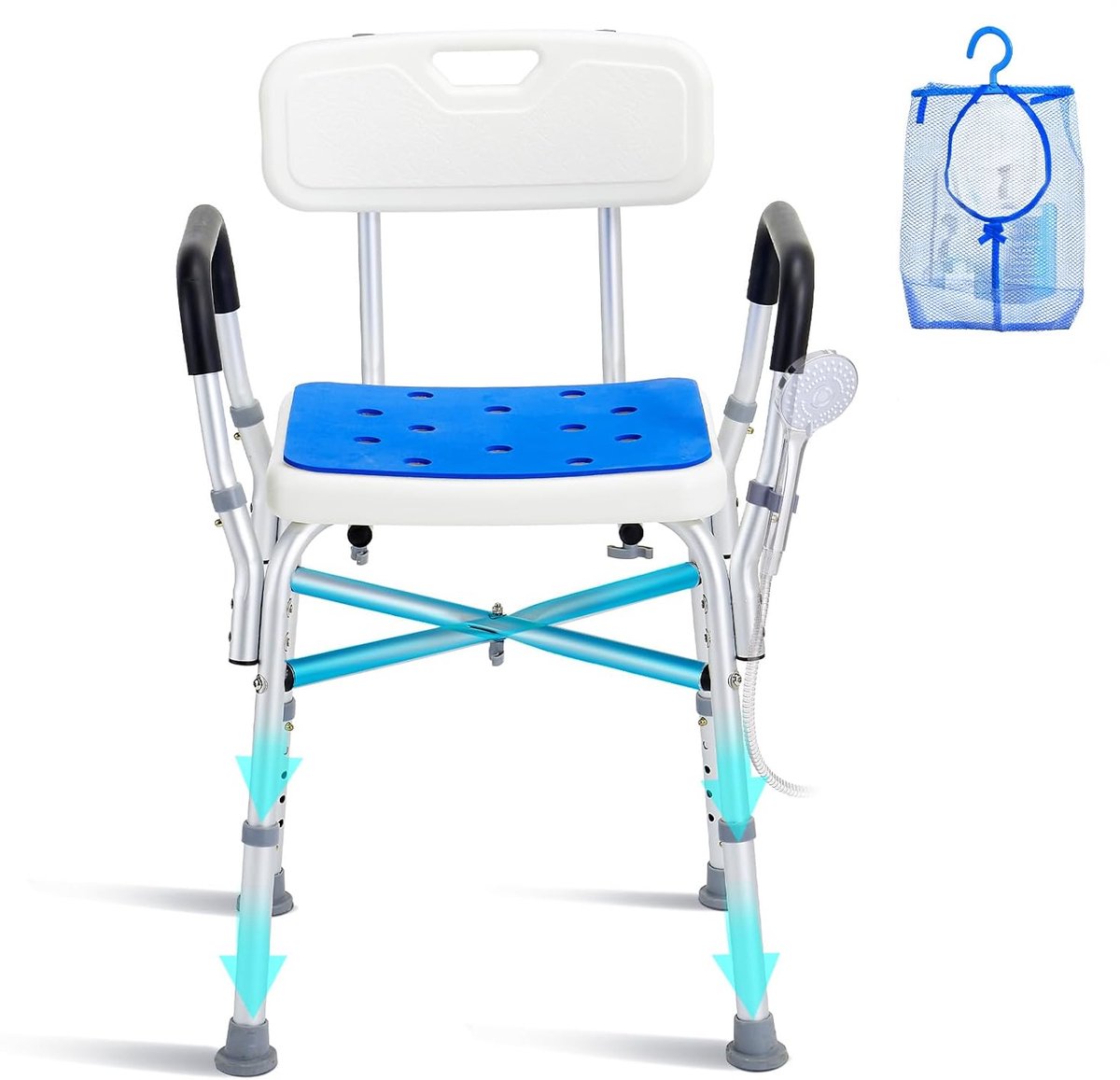 Douchestoel - Badkruk - Veilig Douchen - Verstelbare Hoogte - 180 kg Capaciteit - Wit Blauw