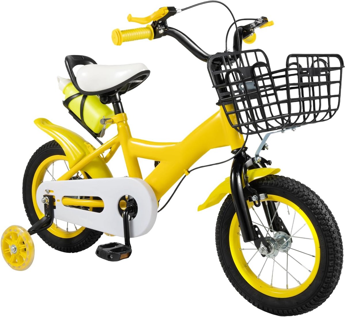 Kinderfiets Loopfiets met steunwielen Veilig leren fietsen Verstelbaar zadel en stuur 12 inch Geel