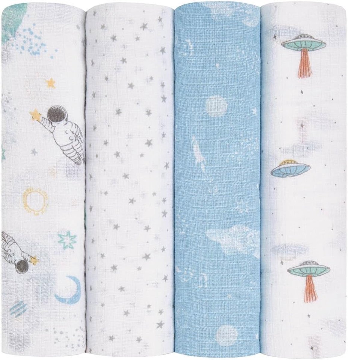 Mousseline Inbakerdoeken - Babydekens - Baby Comfort - Ademend Katoen - 112x112cm - Ruimteverkenners