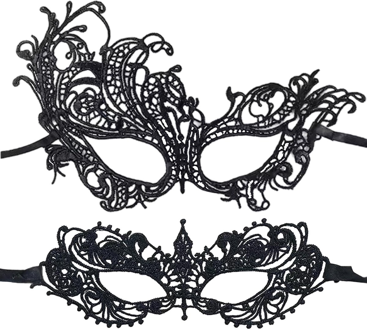 Dailygoods- Kanten Masker 2 Stuks - Zwart Vlindermasker - Maskerade Masker - Verkleedaccessoire - Halloween/Cosplay - Premium Materiaal