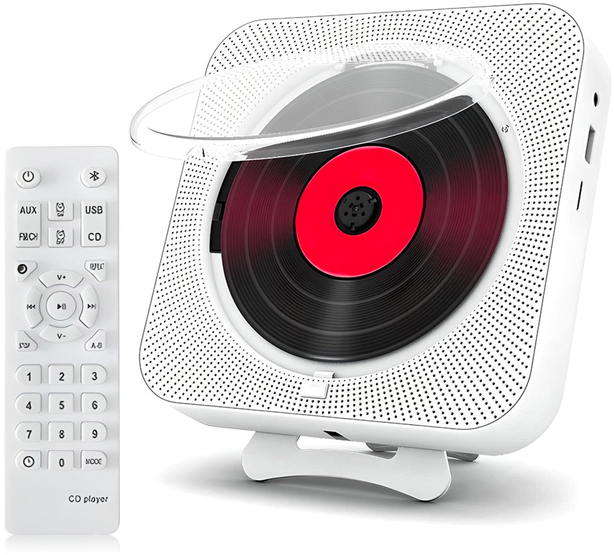6-in-1 Draagbare CD-Speler met Bluetooth, FM Radio, TF/USB, Wandmontage, Afstandsbediening – Wit – Voor Thuis, Keuken & Kantoor