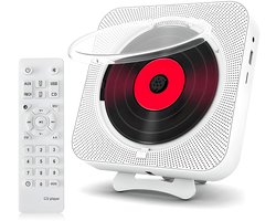 6-in-1 Draagbare CD-Speler met Bluetooth, FM Radio, TF/USB, Wandmontage, Afstandsbediening – Wit – Voor Thuis, Keuken & Kantoor